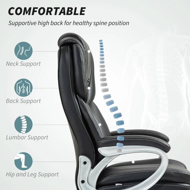 HOMCOM High Back Desk Chair with Swivel Wheels, Executive Office Chair with Cushion & Adjustable Height, Black