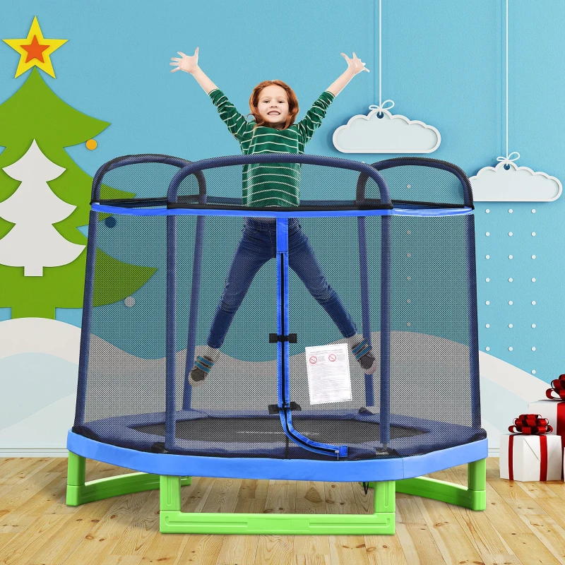 Outsunny 7FT Heavy-Duty Trampoline for Kids Outdoor Toys, Small Backyard 7' Trampoline with Net, Exercise Toy for Kids 3-12, Blue