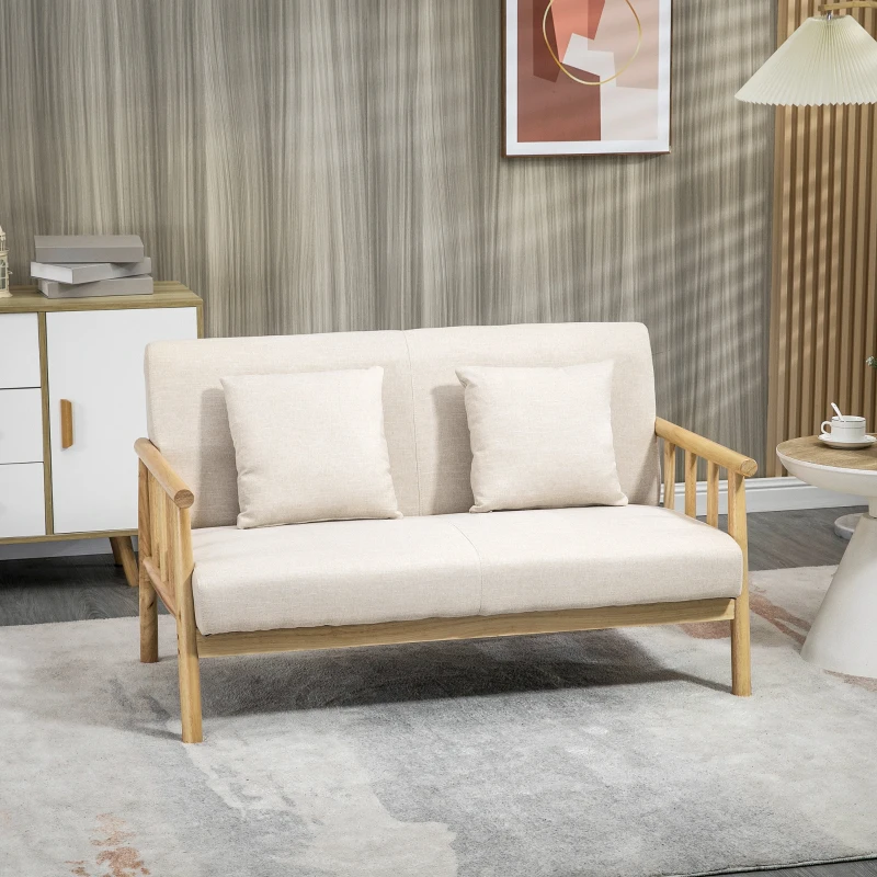 HOMCOM 48" 2 Seater Couch for Small Spaces, Modern Loveseat Sofa for Bedroom, Living Room Furniture, Small Couch, Beige