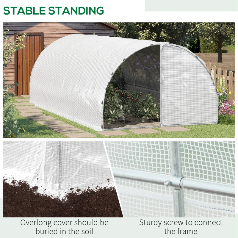 Outsunny 20' x 10' x 7' Large Walk-in Greenhouse, Steel Frame, PE Cover, 2 Doors, Outdoor Tunnel Hoop Hot House Kit for Tropical Plants, Flowers, Herbs and Vegetables, White