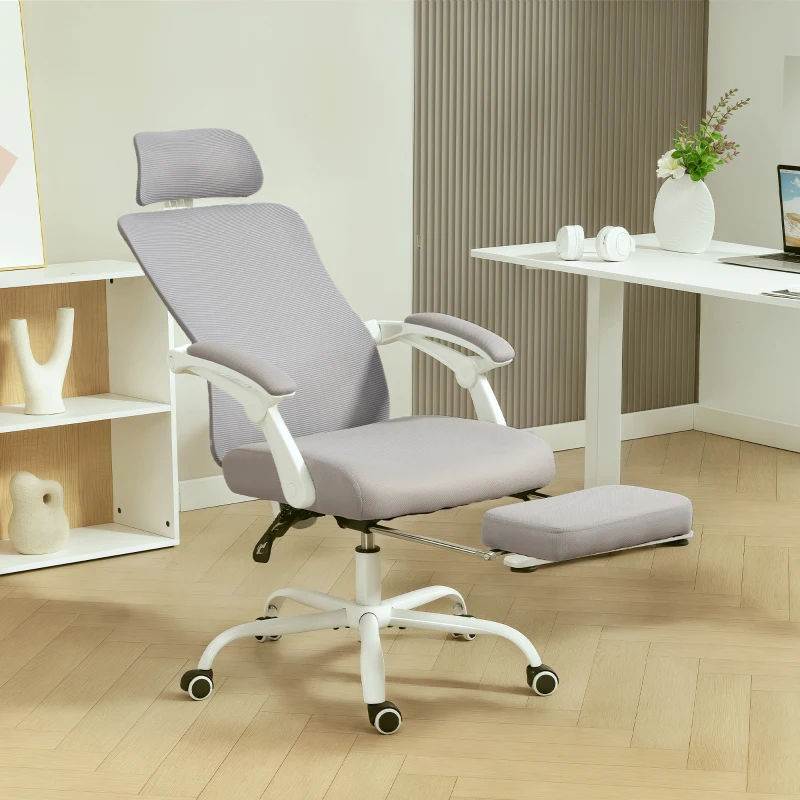 HOMCOM Ergonomic Office Chair, Mesh Reclining Desk Chair with Adjustable Lumbar Support, Headrest, Grey