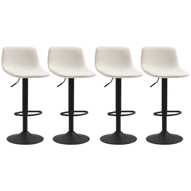 HOMCOM Adjustable Bar Stools, Swivel Bar Height Chairs Barstools Padded with Back for Kitchen, Counter, and Home Bar, Set of 4, Cream White