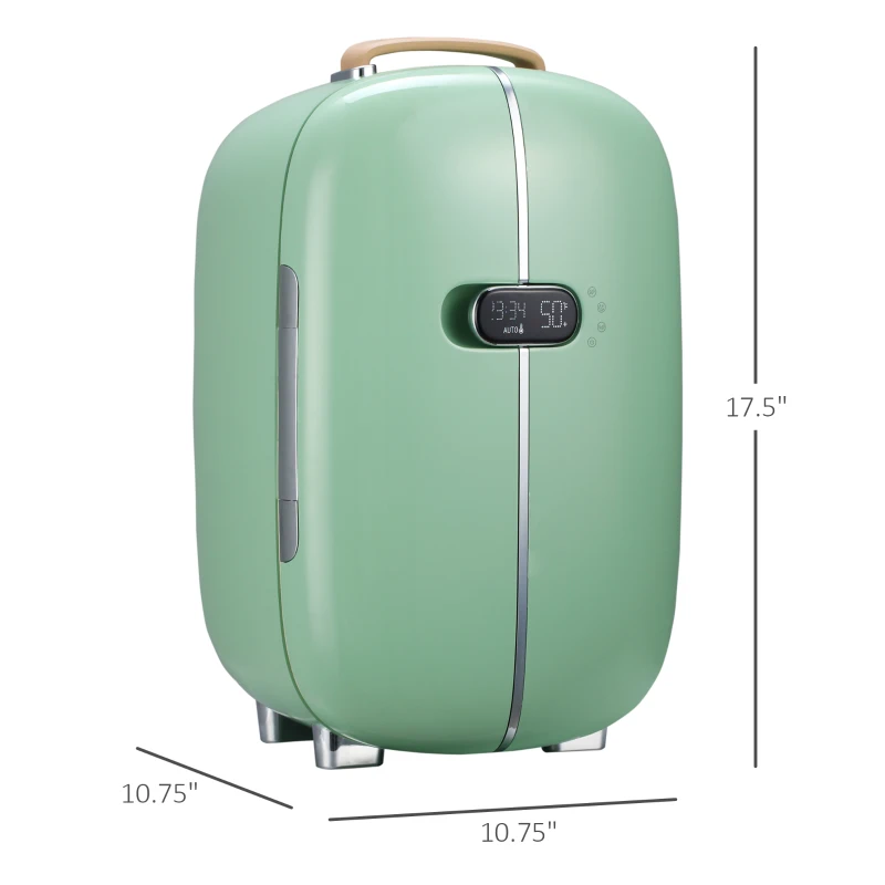 HOMCOM Portable Skincare Fridge with LED Display, Small Refrigerator Cooler, 12L Mini Fridge for Makeup and Cosmetics, Green