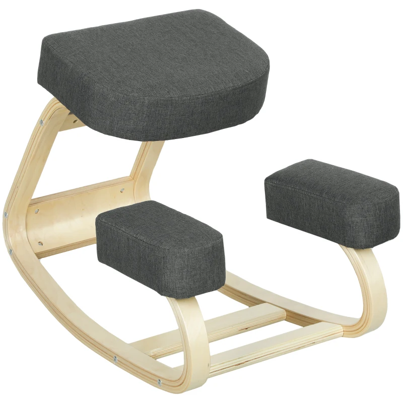HOMCOM Ergonomic Kneeling Chair, Wood Kneel Stool with Thick Pads, Desk Knee Chair, Improve Posture, Dark Grey