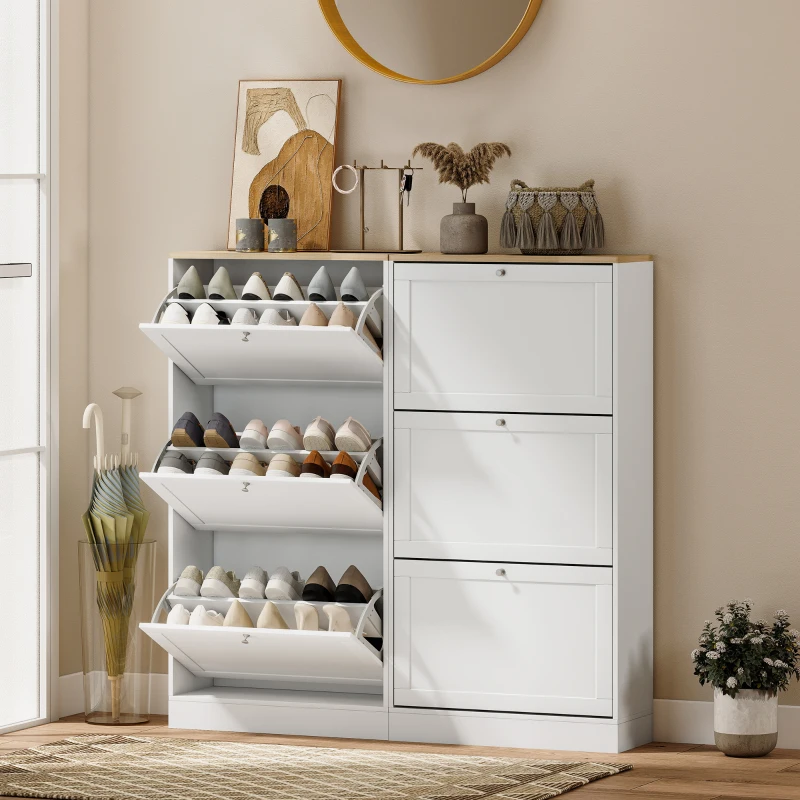 HOMCOM Modern Shoe Storage Cabinet with 3 Flip Drawers and Adjustable Shelves for 12-18 Pairs of Shoes, White