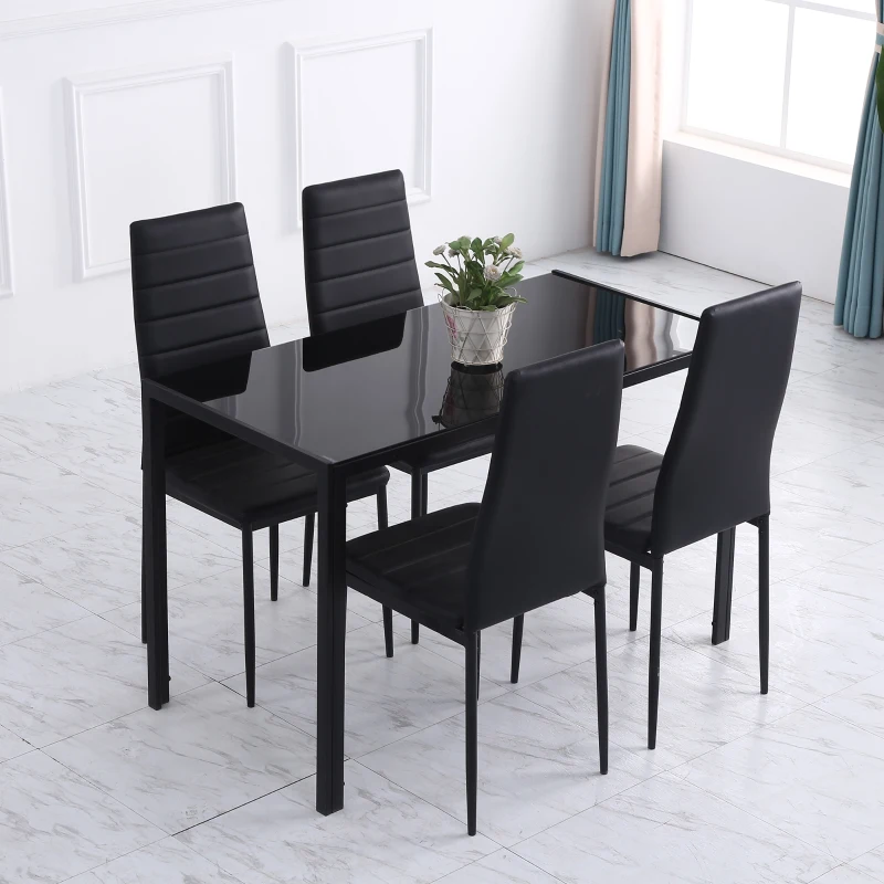 HOMCOM Rectangular Kitchen Table for 4 People, Dining Table with Tabletop Tempered Glass for Dining Room, Living Room, Black
