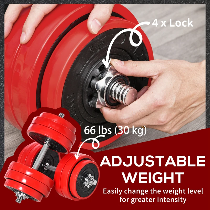 Soozier 66lbs 4-In-1 Dumbbell & Barbell Adjustable Set Strength Muscle Exercise Fitness Plate Bar Clamp Rod Home Gym Sports Area