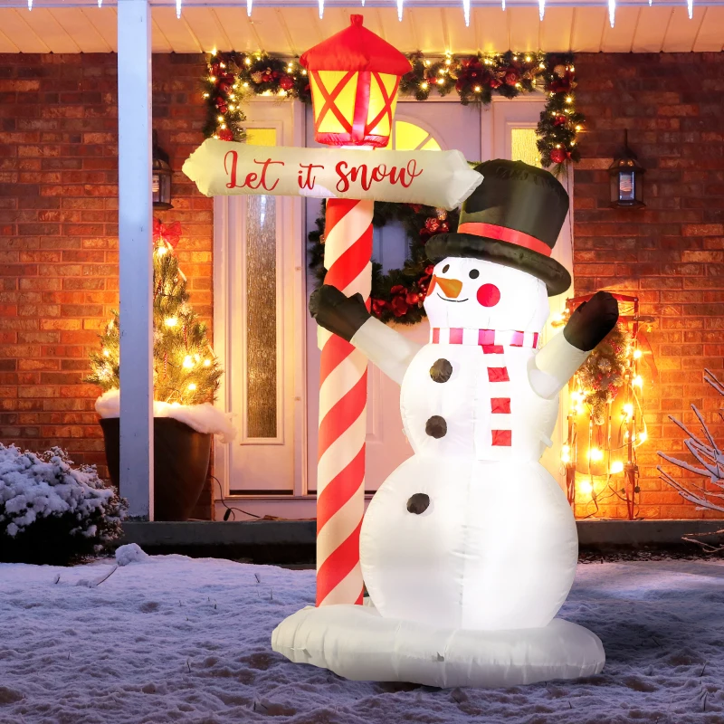 HOMCOM 7ft Christmas Inflatables Outdoor Decorationss Decorations Snowman with Street Light, Blow-Up LED Christmas Decor