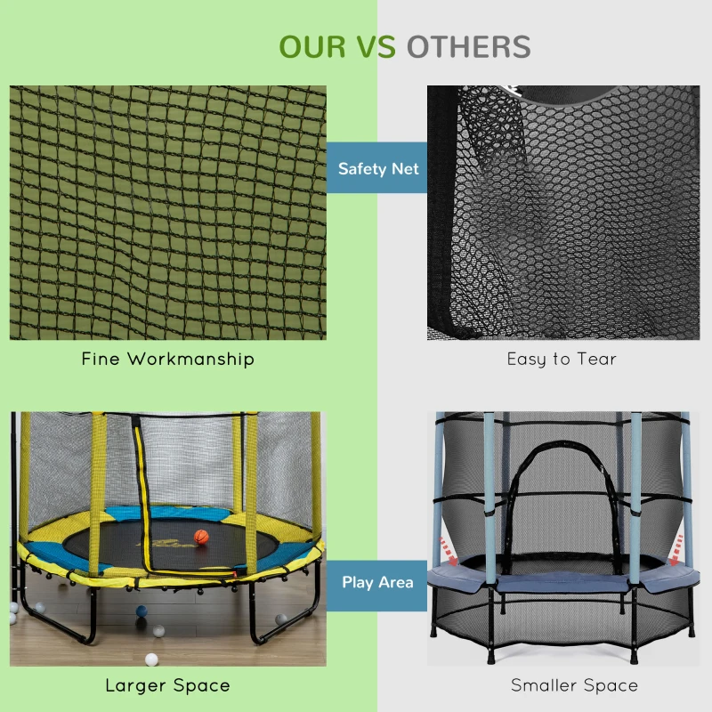 Qaba 4.6' Kids Trampoline with Basketball Hoop, Horizontal Bar, 55" Indoor Trampoline with Net, Yellow