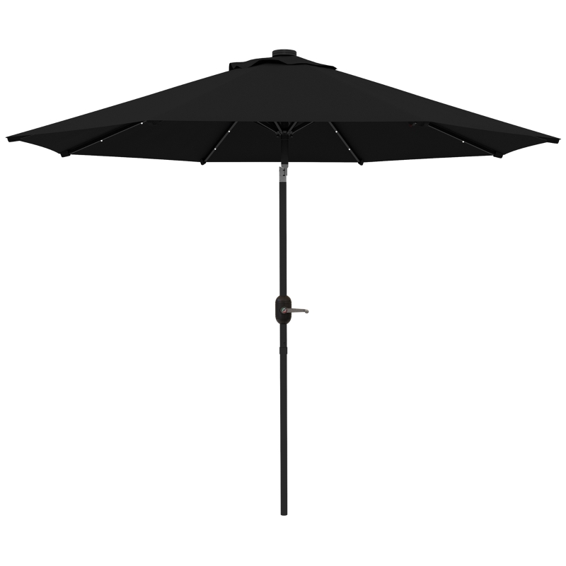 Outsunny 9ft Solar Patio Umbrella Outdoor Sunshade 24 LED Lights Tilt Canopy Black