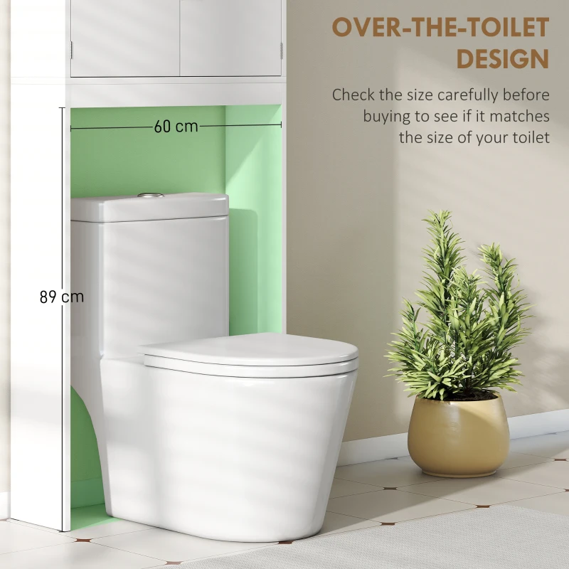 HOMCOM Over The Toilet Storage Shelf, Freestanding 4-Tier Bathroom Organizer with Adjustable Shelf and 2 Doors, White