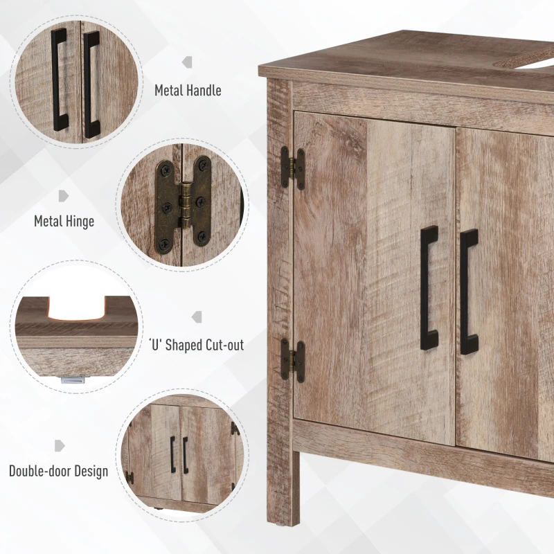 kleankin Pedestal Sink Storage Cabinet, Rustic Under Sink Cabinet, Bathroom Vanity Cabinet with Double Door Space Saver Organizer, Barnwood