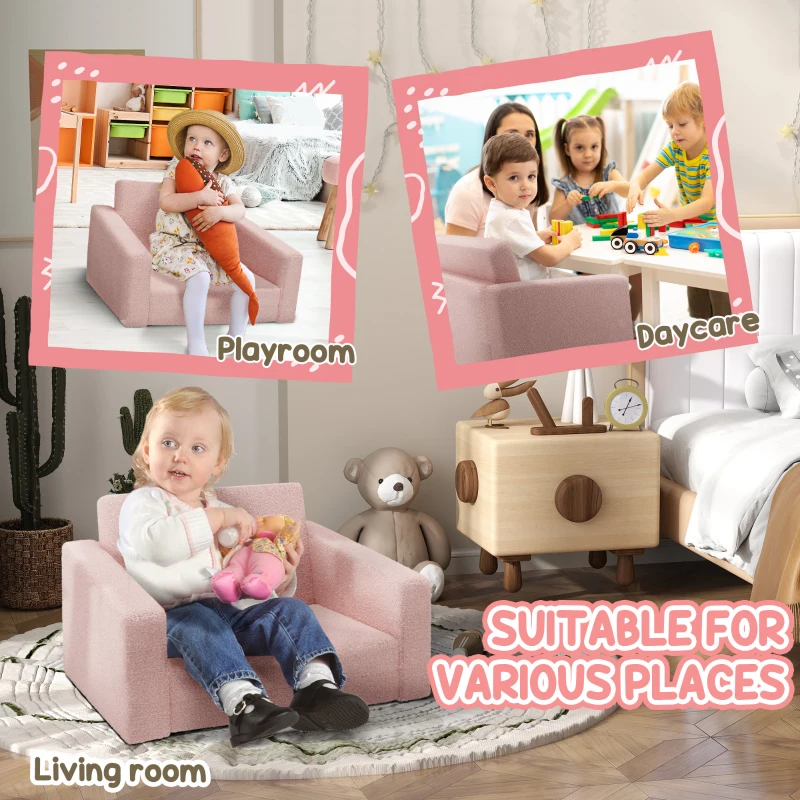 Qaba 2 in 1 Kids Fold Out Chair Convertible Sofa to Lounger w/ Washable Cover for Boys and Girls, Pink