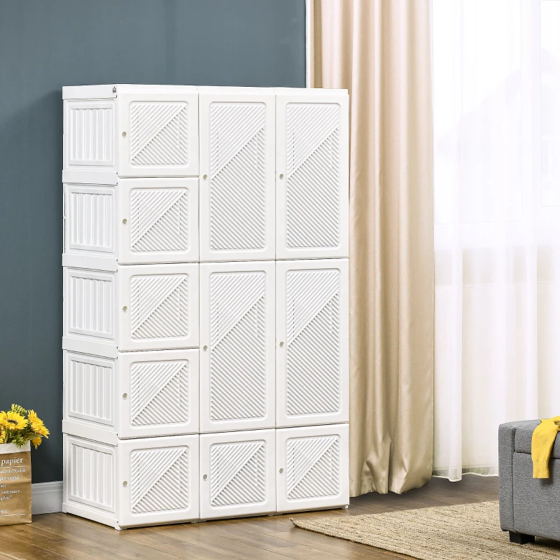 HOMCOM Portable Wardrobe Closet, Folding Clothes Storage Organizer with 8 Cube Compartments, 2 Hanging Rods, White