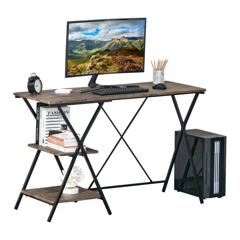 HOMCOM Computer Desk with Storage Shelves, Writing Desk for Home Office, Study Workstation, Brown