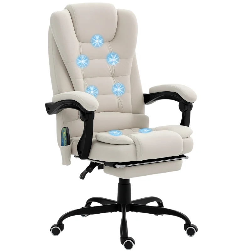 Vinsetto 7-Point Vibrating Massage Chair, Reclining Office Chair with Footrest, Reclining Back, Adjustable Height, Beige