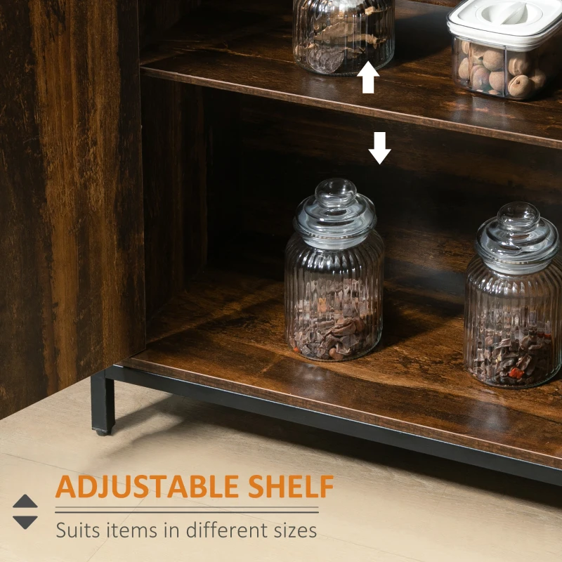 HOMCOM Industrial Sideboard Buffet Cabinet with Doors, Kitchen Cabinet, Coffee Bar Cabinet with Adjustable Shelves, Rustic Brown