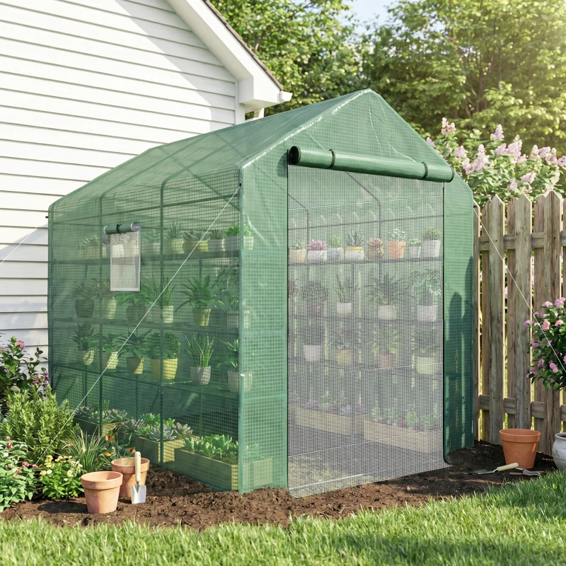 Outsunny 8' x 6' x 7' Temporary Greenhouse for Growing Flowers with Mesh Door & Windows Green