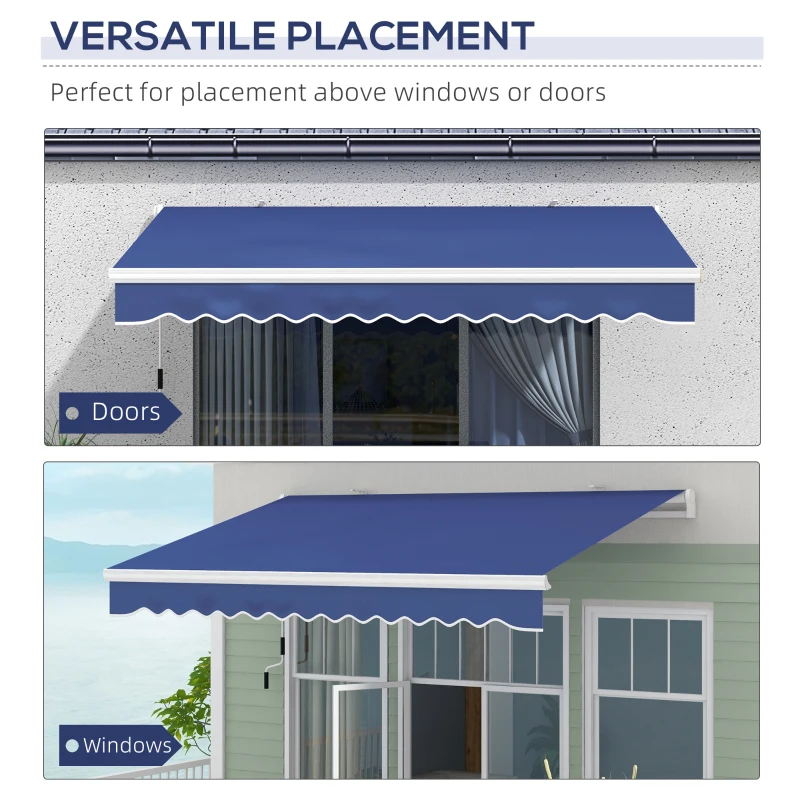 Outsunny 13' x 8' Patio Awning, Manual Retractable Sun Shade with UV Protection and Easy Crank Opening, Dark Blue