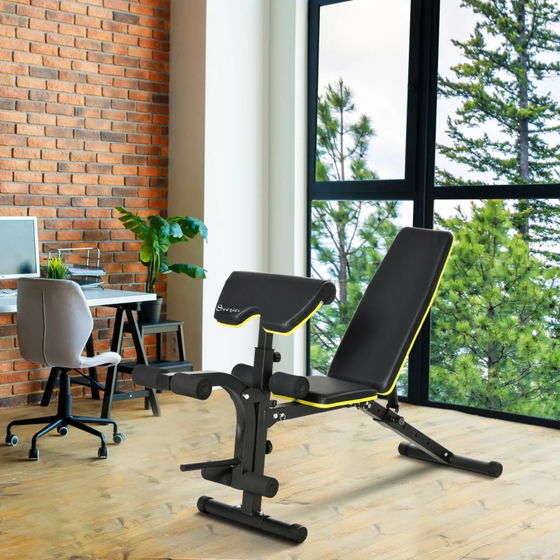 Soozier Adjustable Workout Bench with Leg Extension and Curl, Ergonomic Foam, Dumbbell Bench for Home, Comfortable Padding