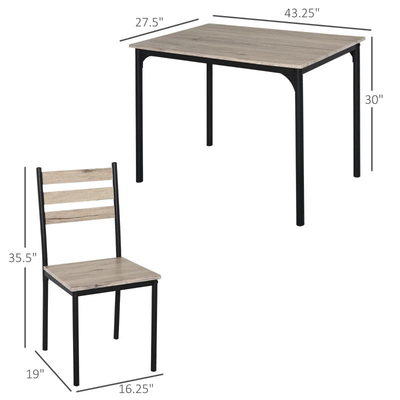 HOMCOM Modern Dining Table Set for 4, 5-Piece Kitchen Table Set, Rectangular Dining Table and 4 Chairs for Small Space, Dinette, Breakfast Nook, Gray