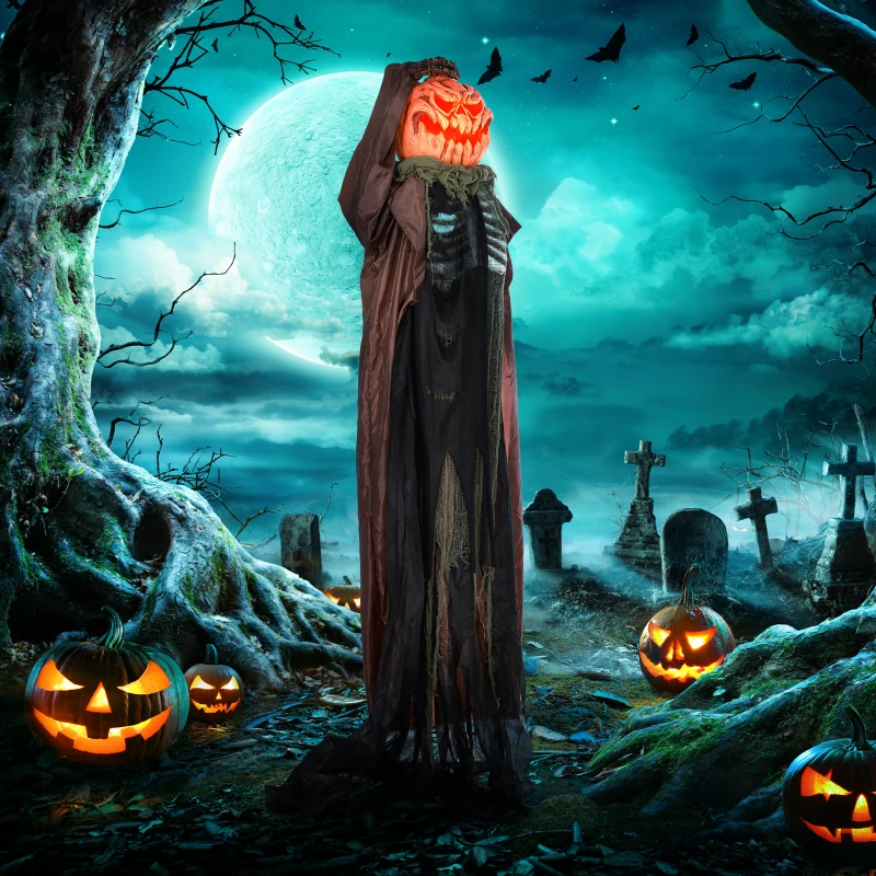 HOMCOM 6' Life Size Decoration Animatronic Skull Pumpkin Ghost Outdoor Halloween, Sound and Motion Activated