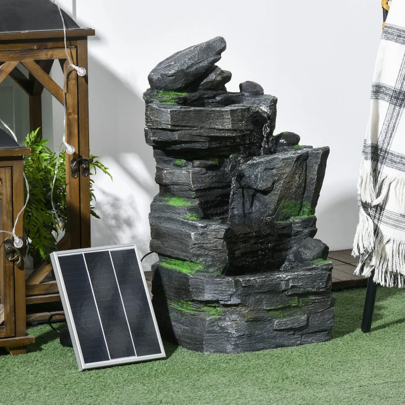 Outsunny Garden Water Fountain with LED Lights and Pump, 4 Tier Cascading Water Fountain for Outdoor