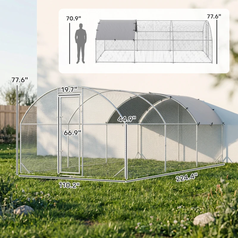 PawHut Large Chicken Coop Metal Chicken Run with Waterproof and Anti-UV Cover, Dome Shaped Walk-in Fence Cage Hen House for Outdoor and Yard Farm Use, 1" Tube Diameter, 9.2' x 18.7' x 6.5'(m-3)