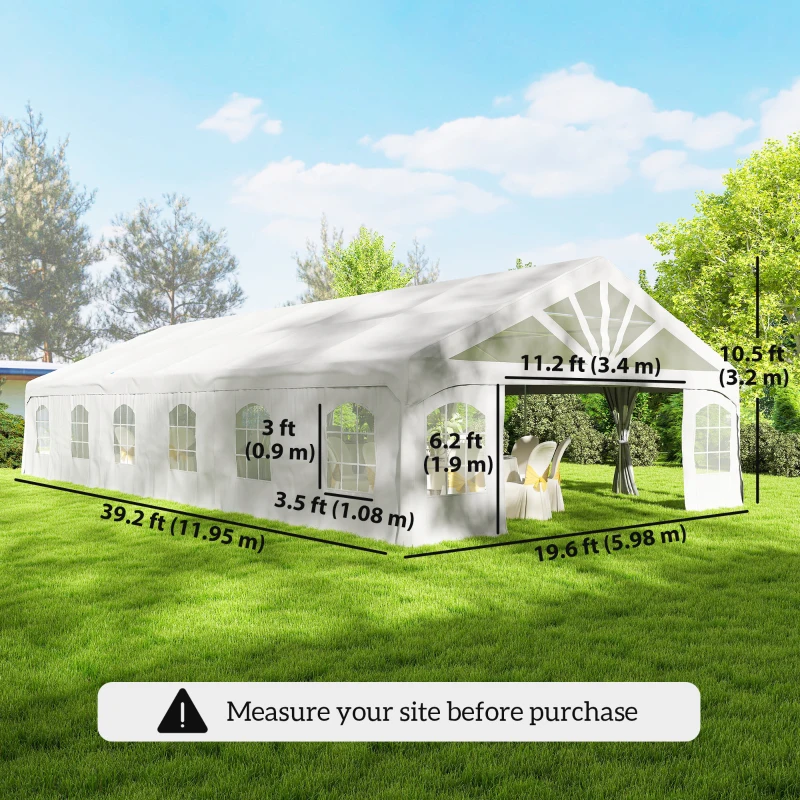 Outsunny Heavy Duty Party Tent, 20' x 40' Large Sun Shade Canopy Tent for Parties, Wedding, Events, BBQ Grill, White