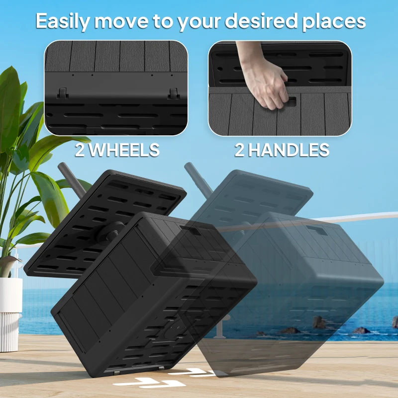 Outsunny Patio Umbrella Base with Table Tray, Heavy Duty Weighted Umbrella Stand，Wheels Handles, 176lbs，Stand Filling, Black