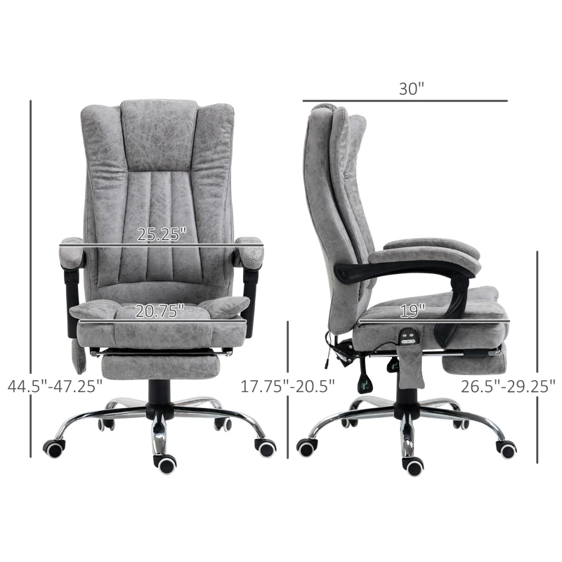 Vinsetto Massage Office Chair with 6 Points and Heat, Reclining Computer Chair with Adjustable Height and Footrest, Gray