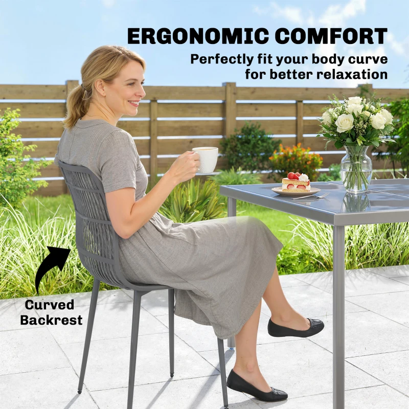 Outsunny Outdoor Dining Chairs Set of 4, Patio Chairs with Slotted Backrest, Grey