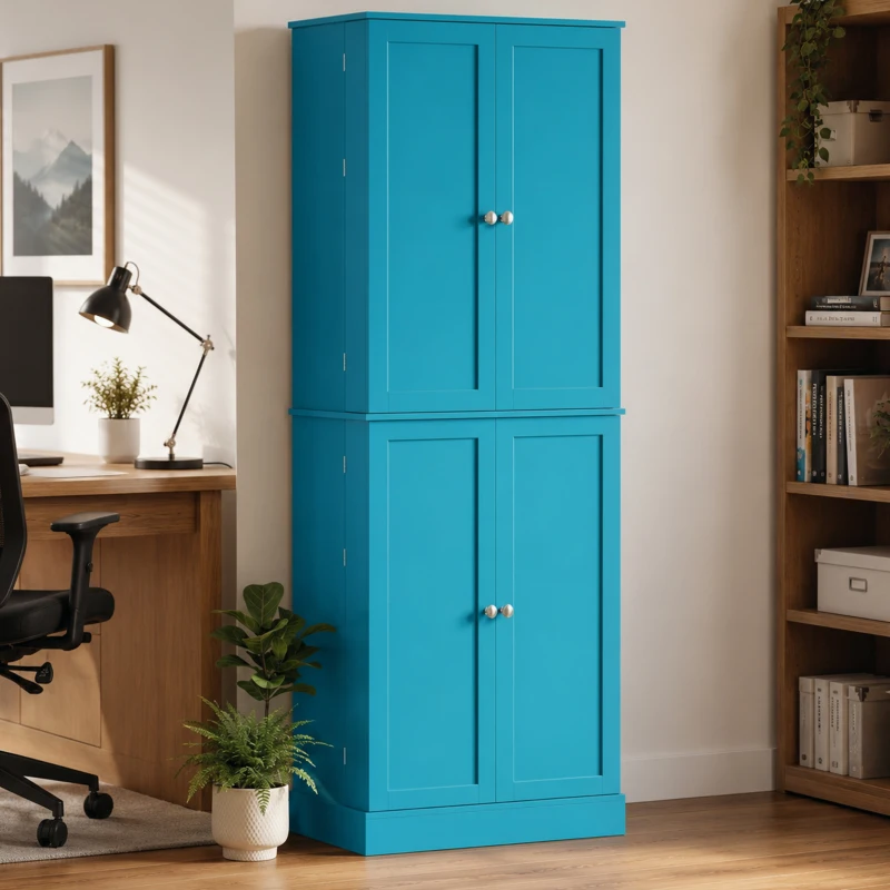 HOMCOM 65" Kitchen Cabinet, Kitchen Pantry Cabinet with 4 Doors and 16 Door Shelves for Dining Room, Blue