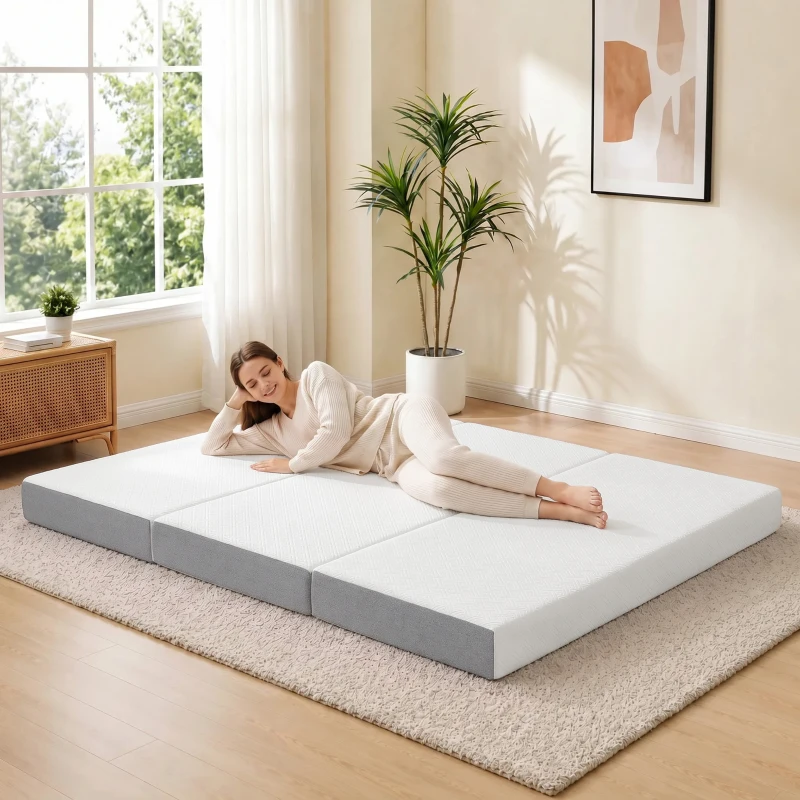 HOMCOM Foldable Mattress Queen Size, 6 Inch Tri Fold Memory Foam Mattress with Washable Cover & Non-Slip Bottom, 60" x 80" x6"