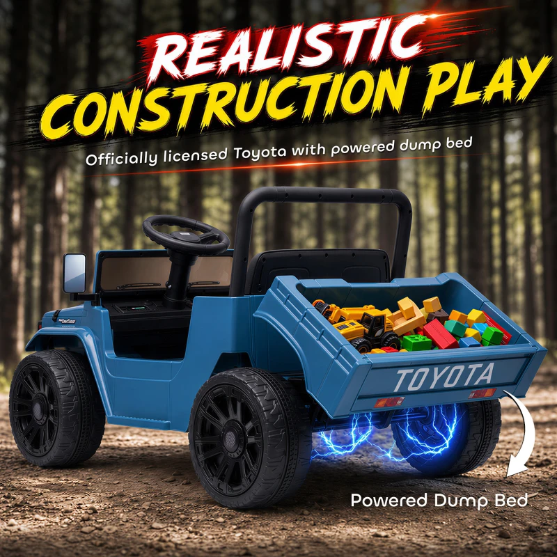 Qaba Licensed Toyota Pickup Ride on Truck, 24V Kids Electric Car with Dual Motors, Up to 3.7MPH for Kids 3-8 Years Blue