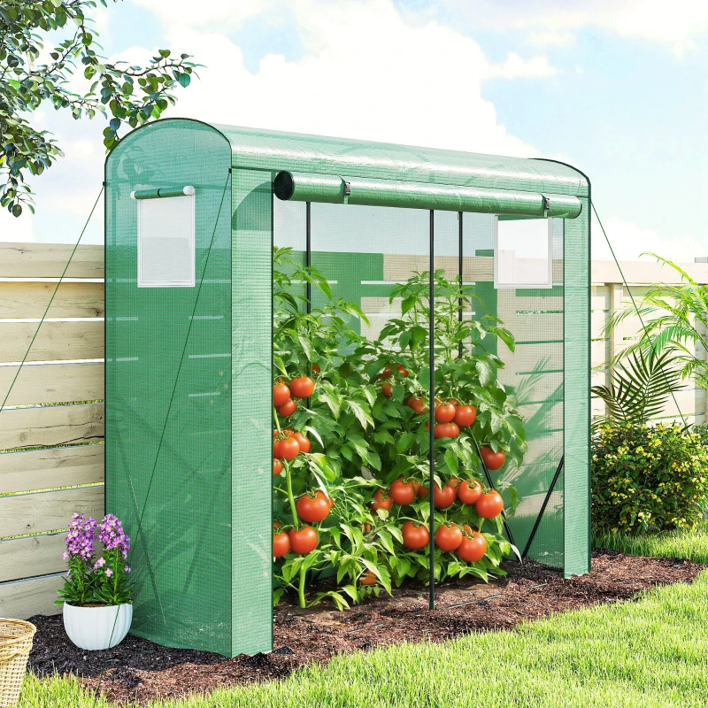 Outsunny Mini Greenhouse, Portable Greenhouse with Roll-Up Door and 2 Mesh Windows, PE Cover, 78.7" x 29.5" x 74", Green