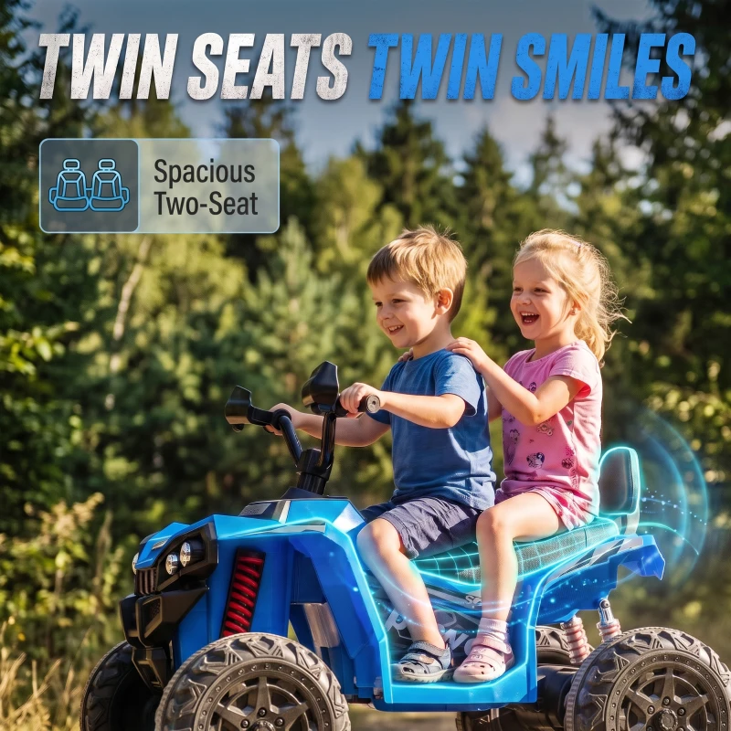 Qaba 24V 2 Seater Ride On Toys, Kids ATV 4 Wheeler with Dual Motors, High & Low Speed for Boys Girls Aged 3-8 Years, Blue