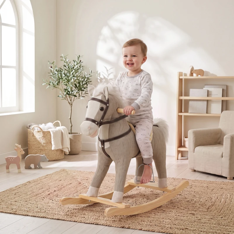 Qaba Rocking Horse, Back and Forth Rocking, Ride on Horse Toy with Sound Effects, for 12-36 Months Toddlers, Gray