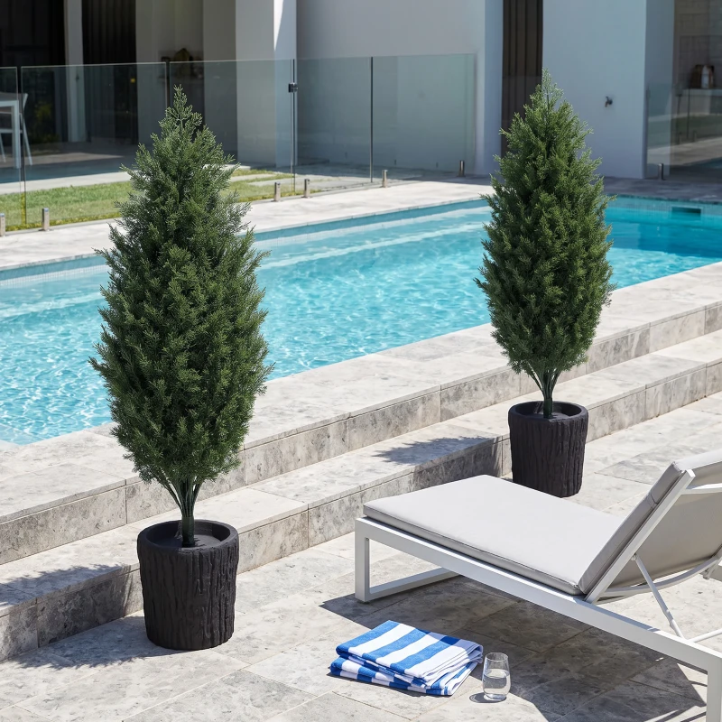 HOMCOM 4ft Artificial Christmas Tree Set of 2, UV Resistant Faux Cedar Tree with 291 PE Branch Tips and Pot, Green