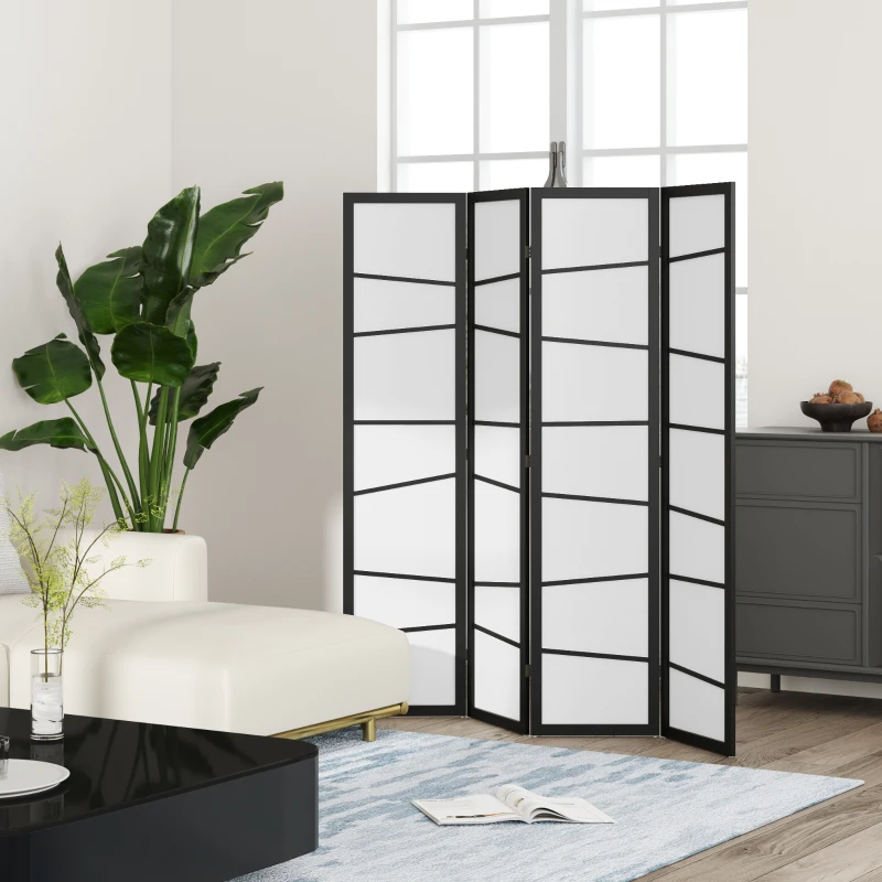 HOMCOM 5.6ft Folding Room Divider, 4 Panel Wall Partition with Wood Frame for Bedroom, Home Office, White