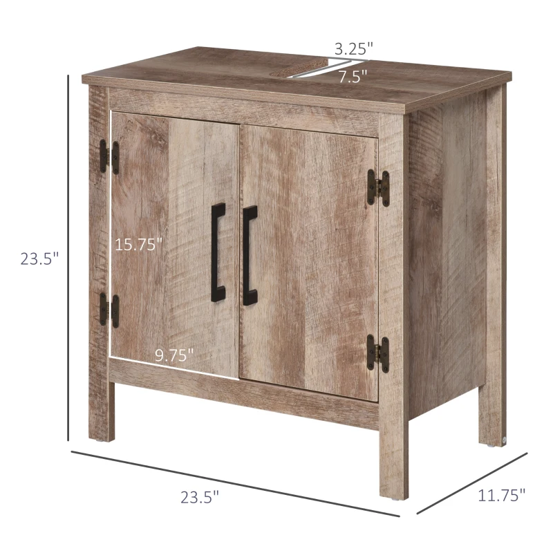 kleankin Pedestal Sink Storage Cabinet, Rustic Under Sink Cabinet, Bathroom Vanity Cabinet with Double Door Space Saver Organizer, Barnwood