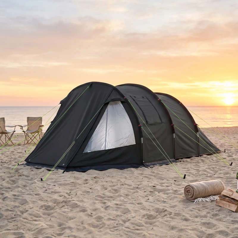 Outsunny 3-4 Person Easy Setup Cabin Tent with Two Room, Waterproof & UV30+ Camping Tent with Carrying Bag, Charcoal