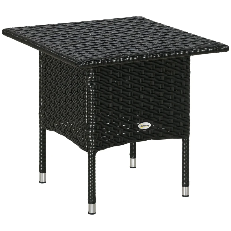 Outsunny 20" Patio Wicker Coffee Table, Outdoor Coffee Table with Plastic Board Underneath the Woven Tabletop for Patio, Garden, Balcony, Black