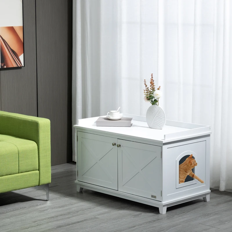 PawHut Cat Litter Box Furniture with Large Hidden Storage