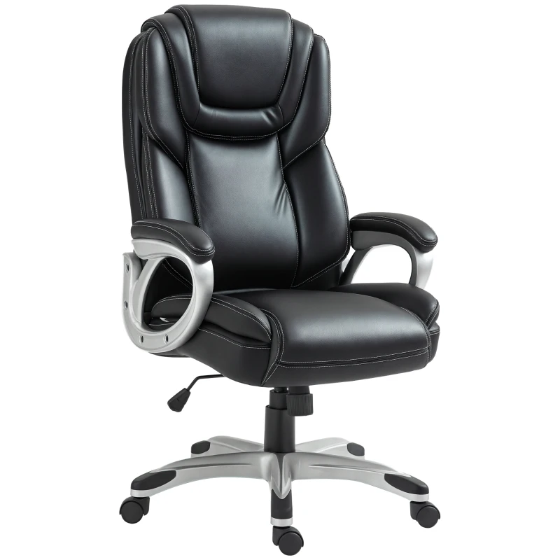 HOMCOM High Back Desk Chair with Swivel Wheels, Executive Office Chair with Cushion & Adjustable Height, Black