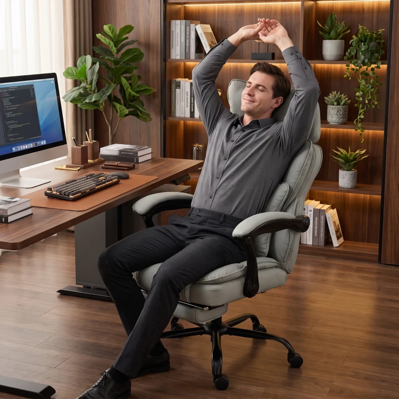 HOMCOM High Back Vibration Massage Office Chair, Heated Reclining PU Leather Computer Chair with Headrest, Gray