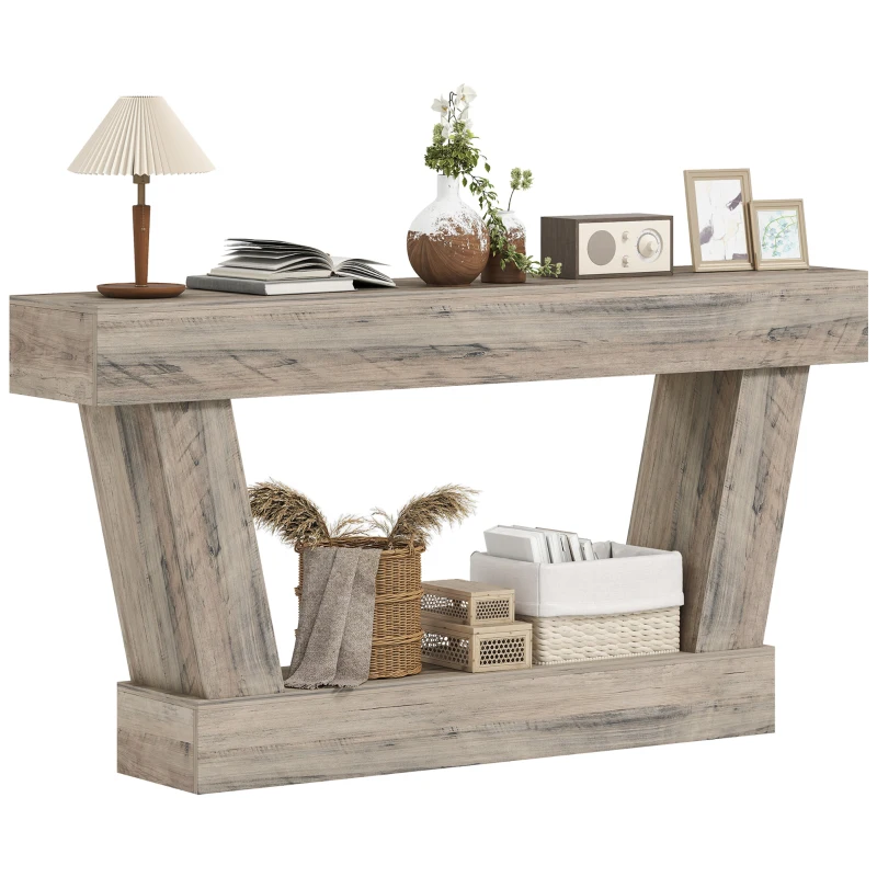 HOMCOM 63 Inch Vintage Console Table, Narrow Entryway Table with Open Shelf for Living Room, Light Brown