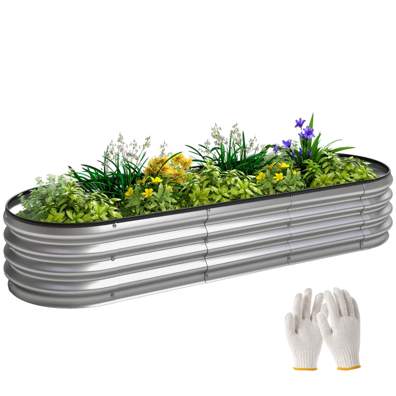 Outsunny 6' x 2' x 1' Large Outdoor Planter Box, Galvanized Raised Garden Bed with Metal Plant Stake, Silver
