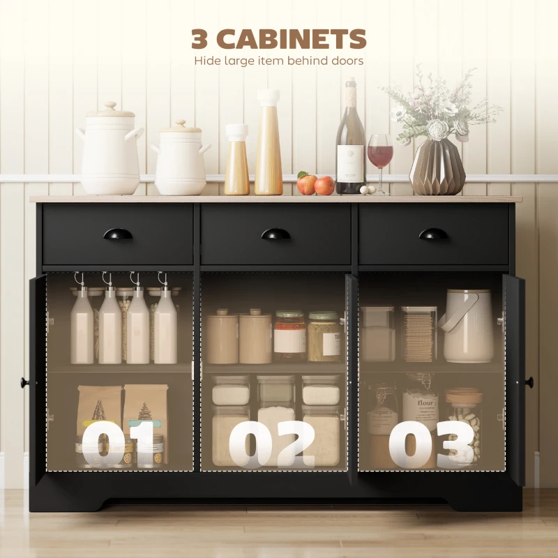 HOMCOM 46.5" Buffet Cabinet, Farmhouse Sideboard with 3 Barn Doors and 3 Drawers for Living Room, Kitchen, Black