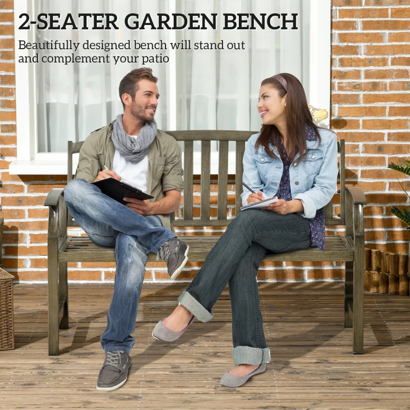 Outsunny Outdoor Garden Bench, Metal Bench, Wood Look Slatted Frame Furniture for Patio, Park, Porch, Lawn, Yard, Deck, Black